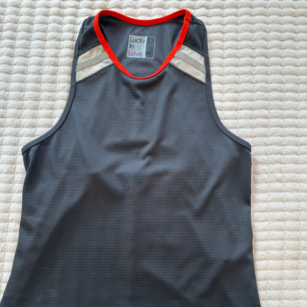 Women’s tennis tank top, Lucky In Love, sz small
